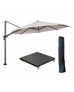 Hawaii zweefparasol Ø350 cm carbon black / zand met 90kg verrijdbare parasolvoet en parasolhoes