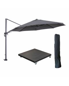 Hawaii zweefparasol Ø350 cm carbon black / donker grijs met 90kg verrijdbare parasolvoet en parasolhoes