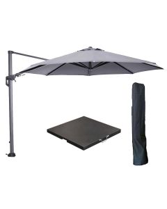 Hawaii zweefparasol Ø350 cm carbon black / licht grijs met 90kg black polished parasolvoet en parasolhoes