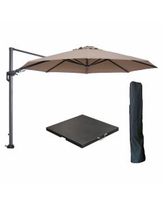 Hawaii zweefparasol Ø350 cm carbon black / taupe met 90kg black polished parasolvoet en parasolhoes