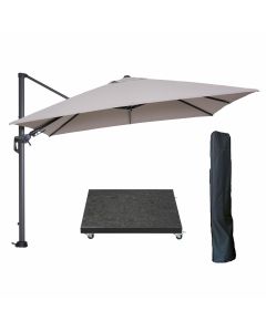 Hawaii zweefparasol 300x300 cm carbon black / zand met 90kg royal antraciet parasolvoet en parasolhoes