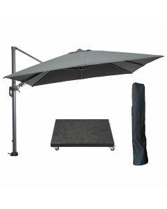 Hawaii zweefparasol 300x300 cm carbon black / donker grijs met 90kg royal antraciet parasolvoet en parasolhoes