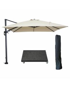 Hawaii zweefparasol 300x300 cm carbon black / ecru met 90kg royal antraciet parasolvoet en parasolhoes