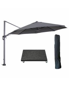 Hawaii zweefparasol Ø350 cm carbon black / donker grijs met 90kg royal antraciet parasolvoet en parasolhoes
