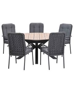 Aleria tuinset 6-delig - Tulli tuintafel Ø148x75 cm - light teak vironwood