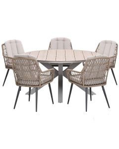 Kalibo tuinset 6-delig - Tulli tuintafel Ø148x75 cm - light teak vironwood