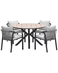 Tarera tuinset 5-delig taupe - Tulli tuintafel Ø122x75 cm - light teak vironwood