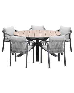 Tarera tuinset 6-delig taupe - Tulli tuintafel Ø148x75 cm - light teak vironwood