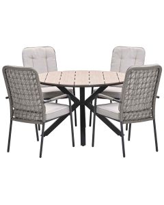 Aleria tuinset 5-delig taupe - Tulli tuintafel Ø122x75 cm - light teak vironwood