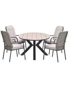Aleria tuinset 5-delig taupe - Tulli tuintafel 180x115 cm - light teak vironwood