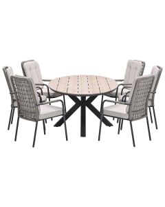 Aleria tuinset 7-delig taupe - Tulli tuintafel 220x115xH75 cm - light teak vironwood
