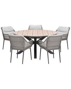 Pemba tuinset 6-delig - Tulli tuintafel Ø148x75 cm - light teak vironwood