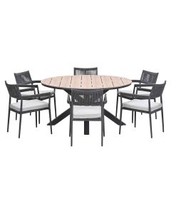Tineo tuinset 7-delig - Tulli tuintafel Ø148x75 cm light teak vironwood