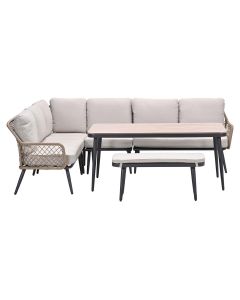 Kalibo lounge dining set 6-delig links - desert sand