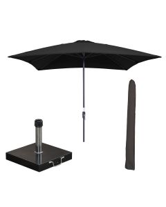 Lotus stokparasol 250x250 cm - zwart incl 40 kg Cosmo parasolvoet en parasolhoes