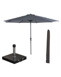 Lotus stokparasol Ø300 cm - donker grijs incl 40 kg Cosmo parasolvoet en parasolhoes
