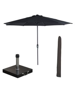 Lotus stokparasol Ø300 cm - zwart incl 40 kg Cosmo parasolvoet en parasolhoes