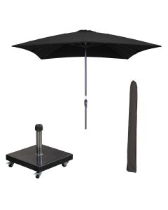 Lotus stokparasol 250x250 cm - zwart incl 40 kg Eureka parasolvoet en parasolhoes