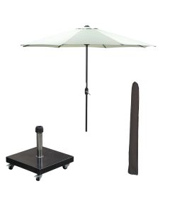 Lotus stokparasol Ø300 cm - olijf incl 40 kg Eureka parasolvoet en parasolhoes
