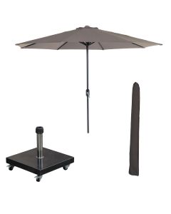 Lotus stokparasol Ø300 cm - taupe incl 40 kg Eureka parasolvoet en parasolhoes