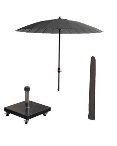 Manilla stokparasol Ø250 cm - donker grijs incl 40 kg Eureka parasolvoet en parasolhoes