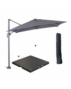 Hawaii zweefparasol S 250x250 - donker grijs met 60 kg parasolvoet en parasolhoes