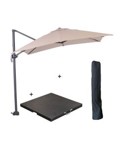 Hawaii zweefparasol S 250x250 - donker grijs/ecru met 60 kg parasolvoet en parasolhoes