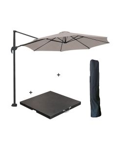 Hawaii zweefparasol S Ø300 - donker grijs/zand met 60 kg parasolvoet en parasolhoes