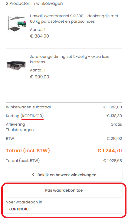 kortingscode waardebon inleveren 