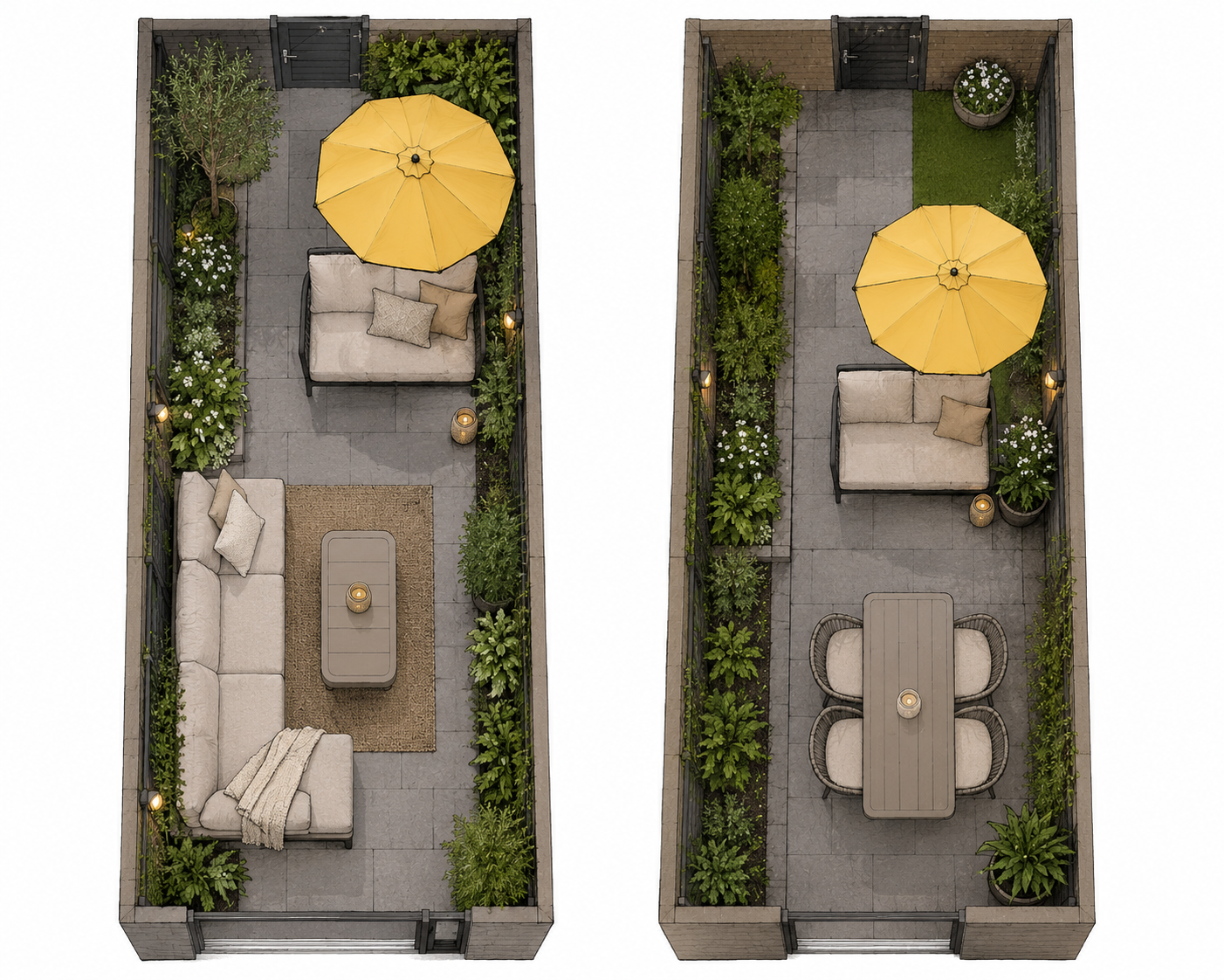 ontwerpen smalle lange tuin